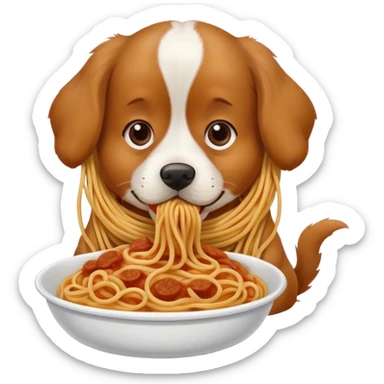 Dog eating a speghetti noodle with another dog  sticker