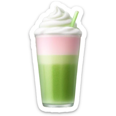 Clear long cup, no handle, with light pink drink, matcha foam on top sticker