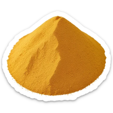 small mound or light scatter of fine golden-beige powder with slightly crystalline texture and dry matte finish, tiny uniform grains, neutral dissolvable ingredient, no spoon or packaging, soft lighting, subtle shadows, emoji scale sticker