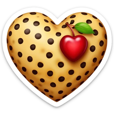 a cheetah print heart with a cherry in the middle sticker
