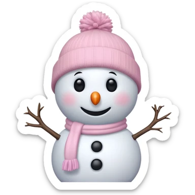 cute white and light pink snowman up close wearing beanie sticker