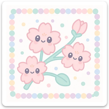 pastel sakura branch with a pearl border, kawaii style sticker