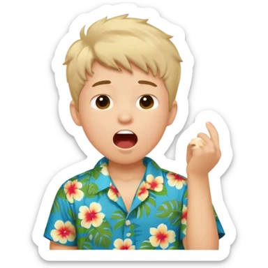 Teen boy short fluffy hair Hawaiian shirt yawning sticker