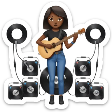 concert black Cable reels connected do a guitar woman sticker