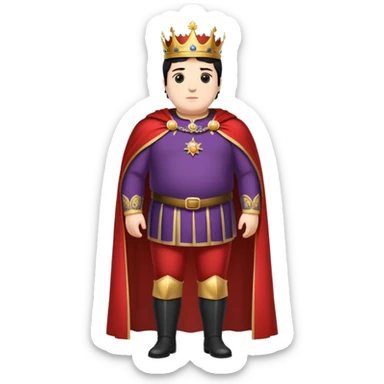 Full body of tall, chubby Francisco I with black hair, royal king standing in royal attire with crown and cape, elongated figure sticker