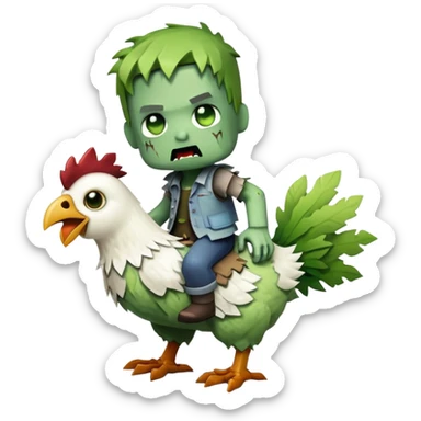 baby square Minecraft zombie on a tiny white chicken sticker