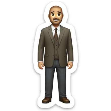overweight olive skin man, with brown buzz cut and a stubbled beard, with a smart business man outfit on. sticker