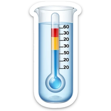 The thermometer is placed in a clear glass of water and shows the temperature. sticker