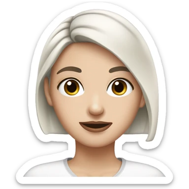 White girl with short black hair who puts cream on her face sticker