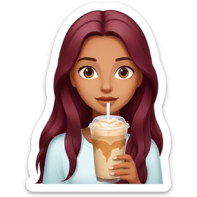 Burgundy long haired tanned girl with iced latte sticker