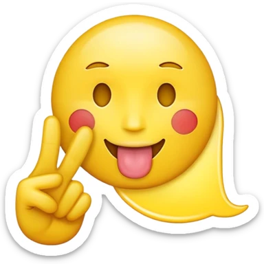 Yellow face iPhone emoji, tongue sticking out, putting up a peace sign sticker
