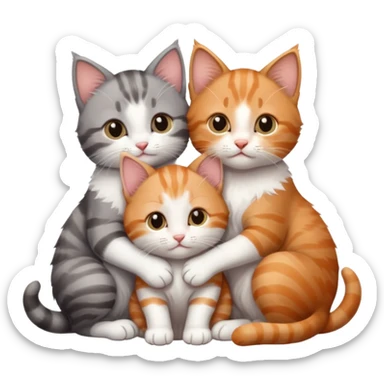 3 kittens cuddling together all different colours, the first one is grey and white, the second is ginger and white and the third is brown tabby and white sticker