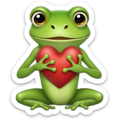 a frog holding a heart with his hands sticker