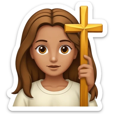 Faça uma menina morena de cabelo cacheado com as pontas claras, abraçando Jesus  sticker