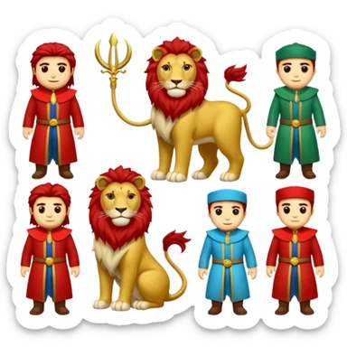 Güneş gözlüklü pantolonlu sarı kırmızı tişörtlü yeşil gözlü mavi saçlı aslan sticker