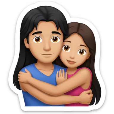 Guy with long black hair hugging Filipina girl with brown hair  sticker