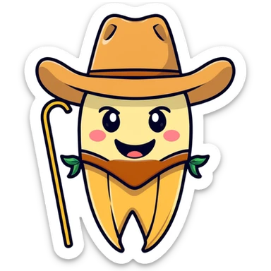 Buck tooth emoji wearing a cowboy hat with a piece of straw in its mouth sticker