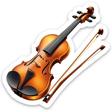 Cinematic Realistic Violin, rich polished wood with delicate curves, taut strings reflecting warm golden light, fine dust particles catching the glow, intricate f-holes adding elegance, glowing with an air of timeless beauty and musical soul. sticker