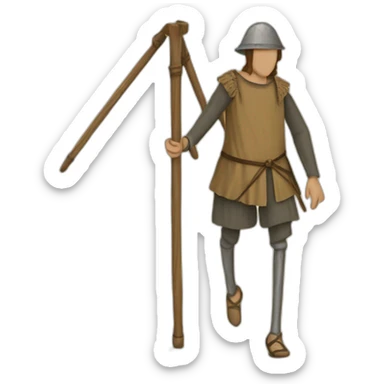 a person walking with stilts on both legs, not using arms, medieval sticker