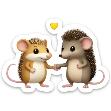 mouse and hedgehog holding hands sticker