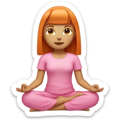 ginger girl with shoulder lenght straight hair with bangs wearing pink sitting in meditation sticker