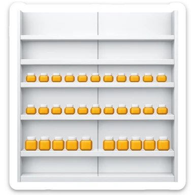 "Minimalist Japanese shelf display, products aligned identically in horizontal rows, each item repeated directly behind the other (multiple units in depth), vertically varied by type, clean spacing, precise symmetry, soft neutral lighting, front-facing packages, ultra-detailed." sticker