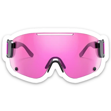 pink tinted shield visor glasses, cyberpunk style, rimless design, one-piece lens sticker