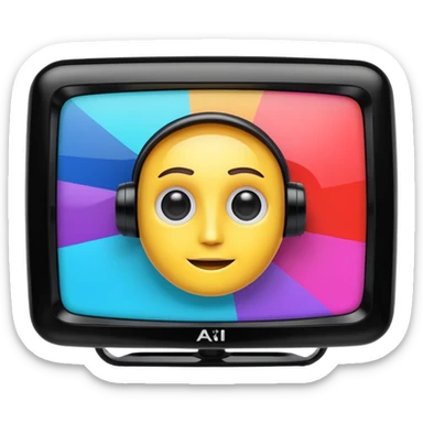 A 2d TV box facing the camera that reads AI sticker