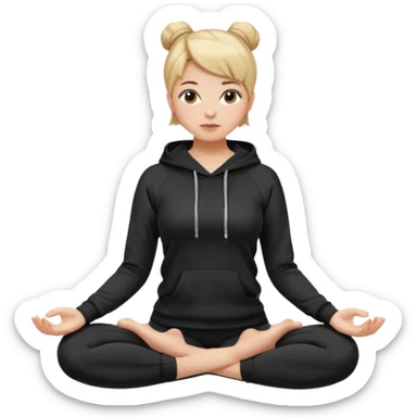 Girl w short hair up in a bun yoga pants and black hoodie  sticker