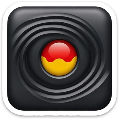 a black and red rectangle with a medium sized yellow circle in the middle" or "A wavy black and red rectangle with a medium sized yellow circle in the middle sticker