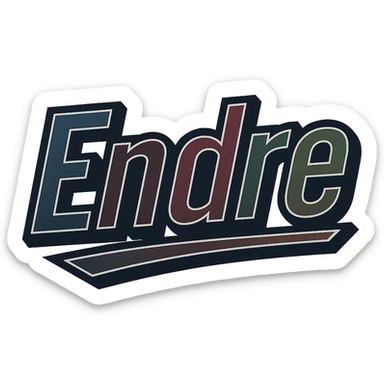 Endre name in masculine, modern, gradient font with dark contour, thin and clearly visible white border around letters, dynamic slanted underline, masculine color shades (blue, gray, burgundy, green, brown), 1000x1000 px, PNG, transparent background, in the style of the uploaded Attila sample. sticker