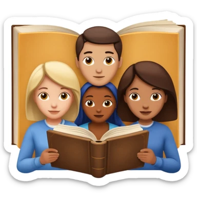 group of three figures inside a book sticker
