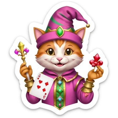 court jester cat medieval, poker card ace, pink sticker