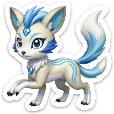 Meloetta-Garurumon-Pokémon-Digimon-Fakémon-fusion-hybrid-creature sticker