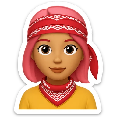 Create an image of a woman with a bandana and pink hair in the style of Apple emojis, with no background. The style should mimic the look of Apple emojis. sticker