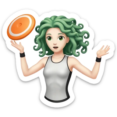 medusa, wearing an athletic outfit, throwing a frisbee sticker