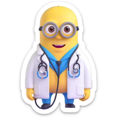 yellow minion character as a doctor with stethoscope sticker