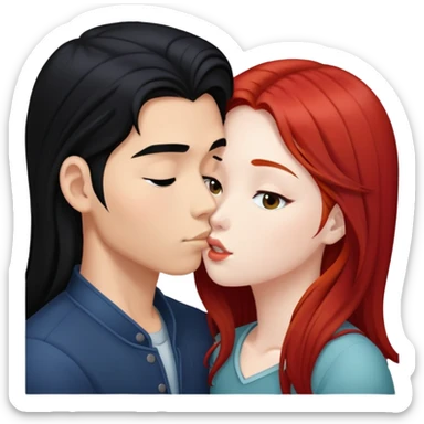 long hair asian boy kisses redhead white girl  sticker