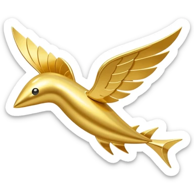 a single gold talaria, pointed down in mid air as if it is flying. minimalist. sticker