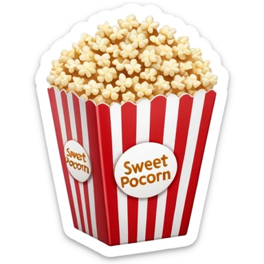 minimalist sweet popcorn emoji style, red and white popcorn box, caramel popcorn sticker