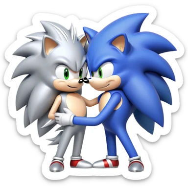 Sonic the Hedgehog and Silver the Hedgehog hugging each other sticker