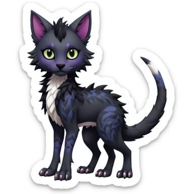 Kawaii dark black blackish edgy fantasy ethereal feline-vernid-sergal-monster-fursona animal creature full body with intricate markings  sticker