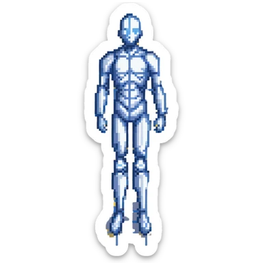 Digital body scan with blue grid overlay, medical technology, full human figure sticker
