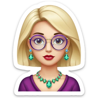 gem lover woman with gem accessories excessive amount gem glassess very big gem earrings sticker