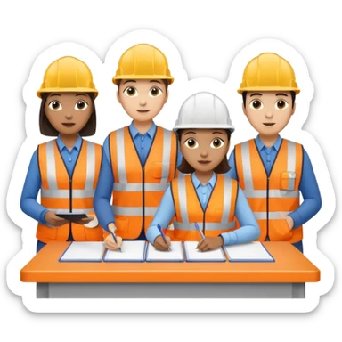 group of railway engineers mixed races and genders behind a table sticker