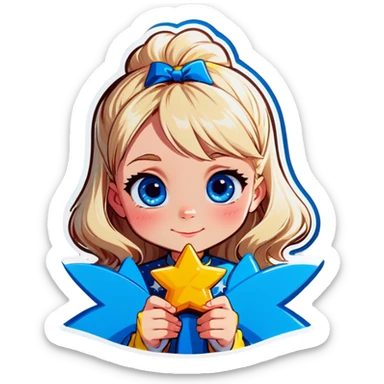 Blonde hair blue eyed girl making a wish on a star or love sticker