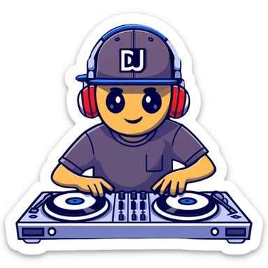 Russian rave artist DJ with cool cap performing electronic music sticker