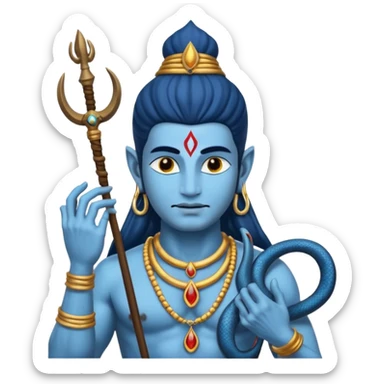 Mahadev real god  shiv not like cartoon  blue body and trishul and and had damru and nack around sanke  sticker