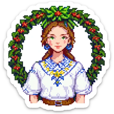 Ukrainian girl in a wreath and embroidered shirt sticker