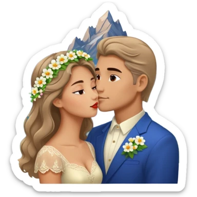 Kissing Couple traveling in Montenegro russian man and elegant  Latina girl delicate flowers and mountains in the background  sticker